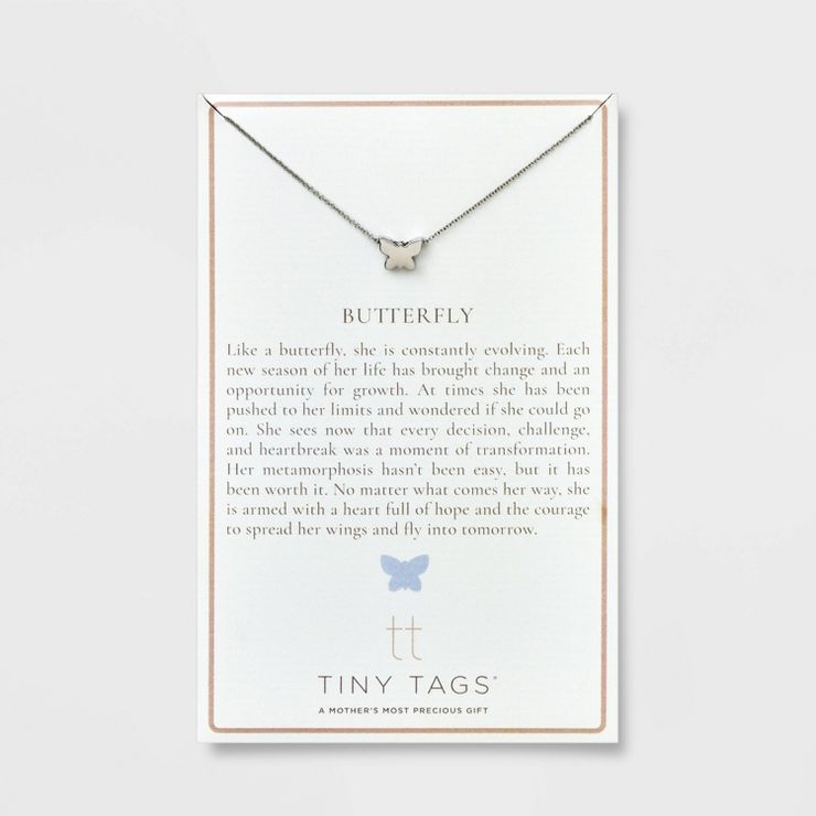 Tiny Tags Platinum Ion Plated Butterfly Chain Necklace - Silver | Target