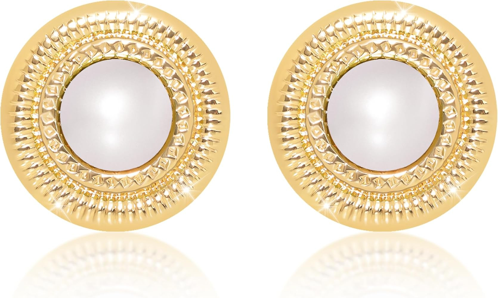 Faux Pearl Gold Plated Stud Earrings for Women, Hypoallergenic Stainless Steel Ear Pin, Available... | Amazon (US)