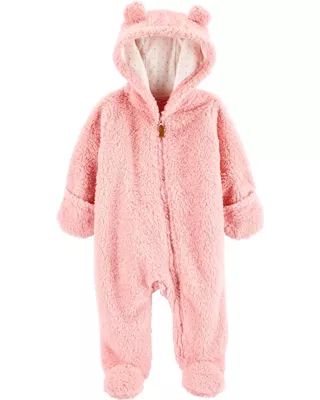 carter's® Size 3M Hooded Sherpa Pram in Pink | Bed Bath & Beyond
