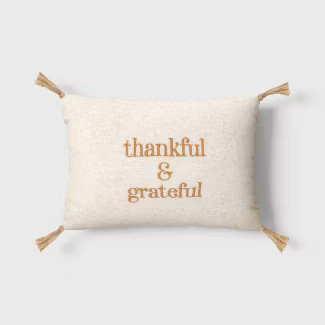 'Thankful & Grateful' Embroidered Lumbar Throw Pillow Cream/Brown - Threshold™ | Target