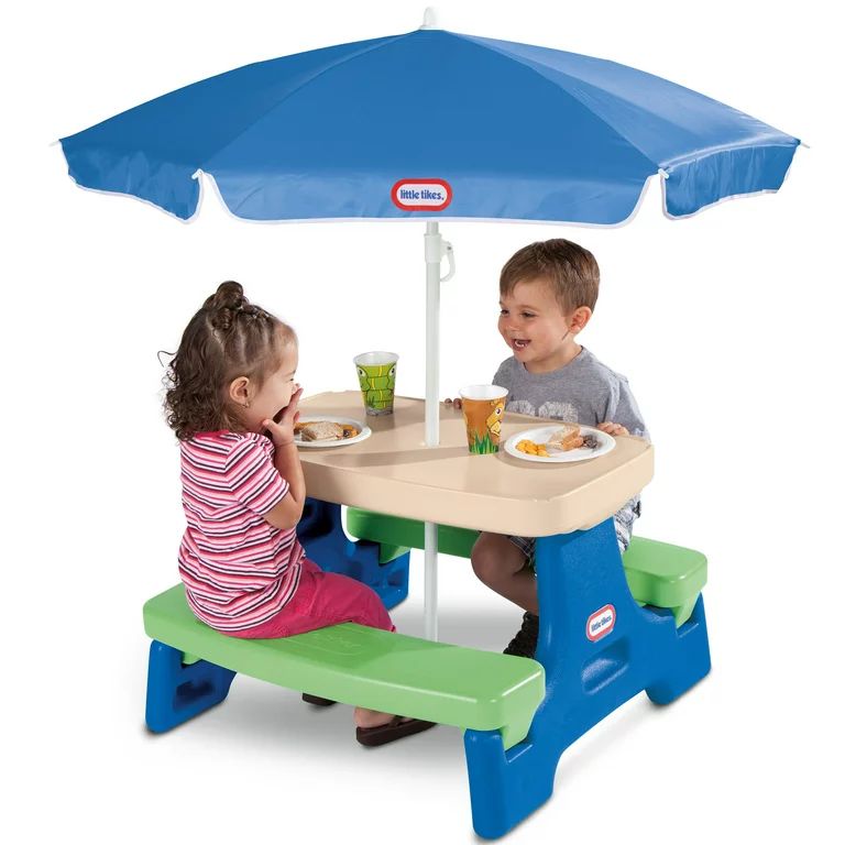 Little Tikes Easy Store Jr. Picnic Table with Umbrella, Blue & Green - Play Table with Umbrella, ... | Walmart (US)
