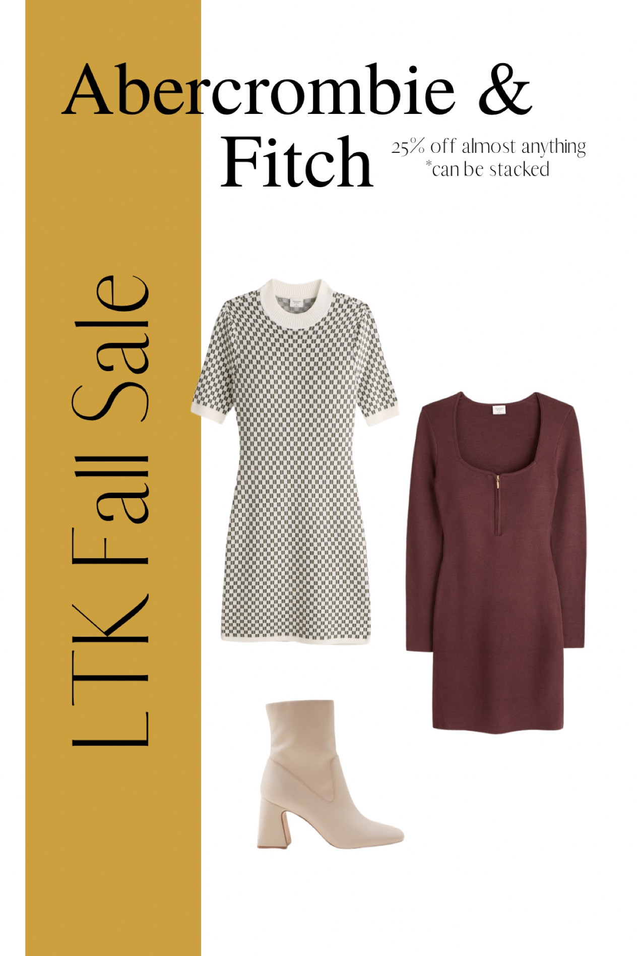 Abercrombie is 25% off almost anything AND can be stacked with other codes for the LTK Sale!! Today-Sept 20, exclusively in the LTK app.

Abercrombie & Fitch, A&F, womens, casual, dressy, dress, casual dress, evening gown, date outfit, event dress, wedding guest, date night, 70s vibes, trending, 90s vibes, white booties

#LTKsalealert #LTKSale #LTKfit