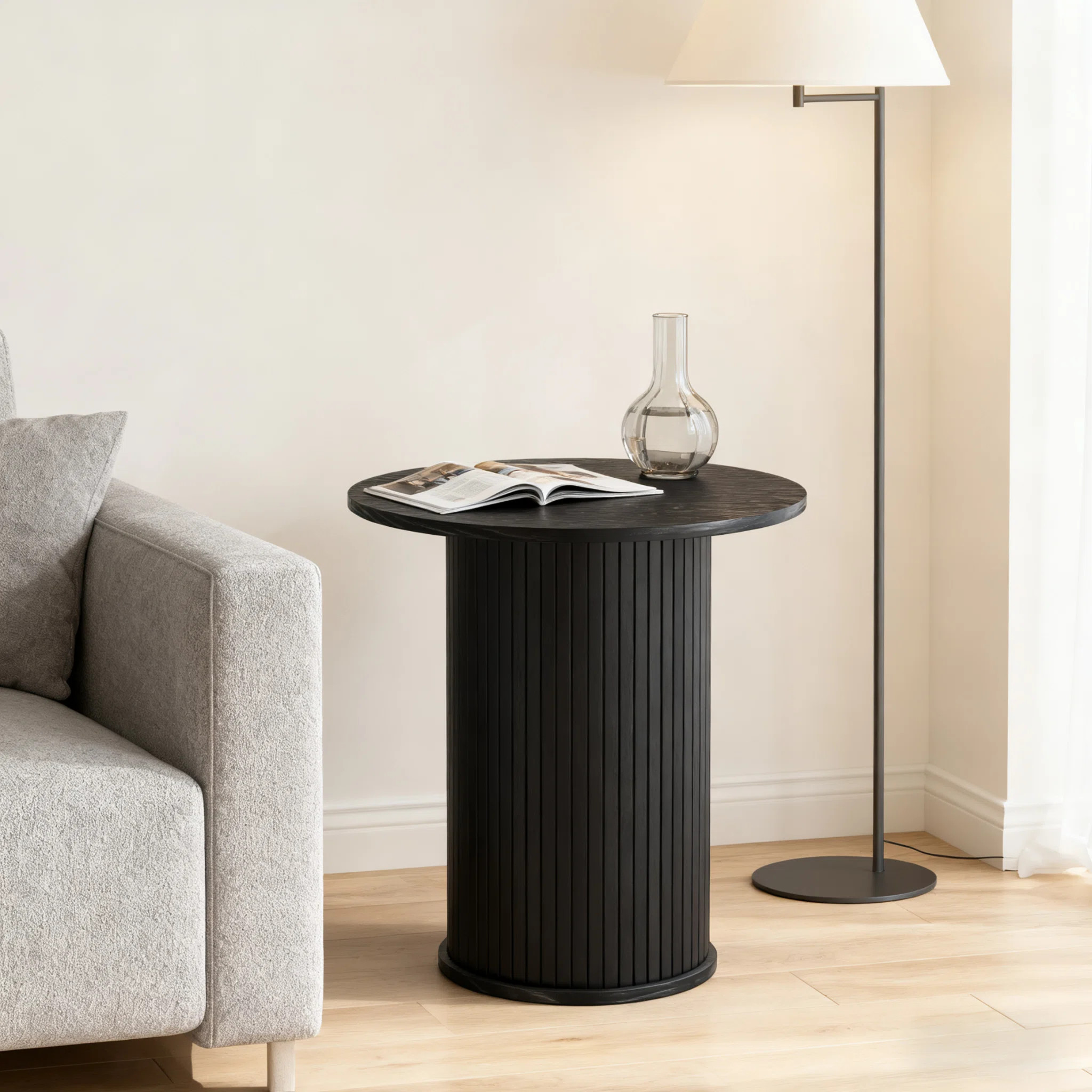 21.7" Tall Mid-Century Modern Tambour Round End Table | Wayfair North America