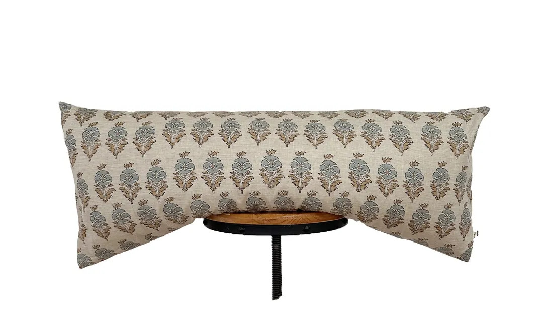 Block Print Line Lumbar Pillow Cover . Blue and Camel Color Floral Pillow Cover(new ARRIVALS) - E... | Etsy (US)