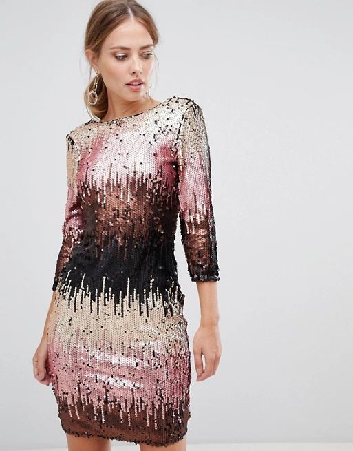 Little Mistress ombre sequin bodycon dress with long sleeves and scoop back | ASOS US