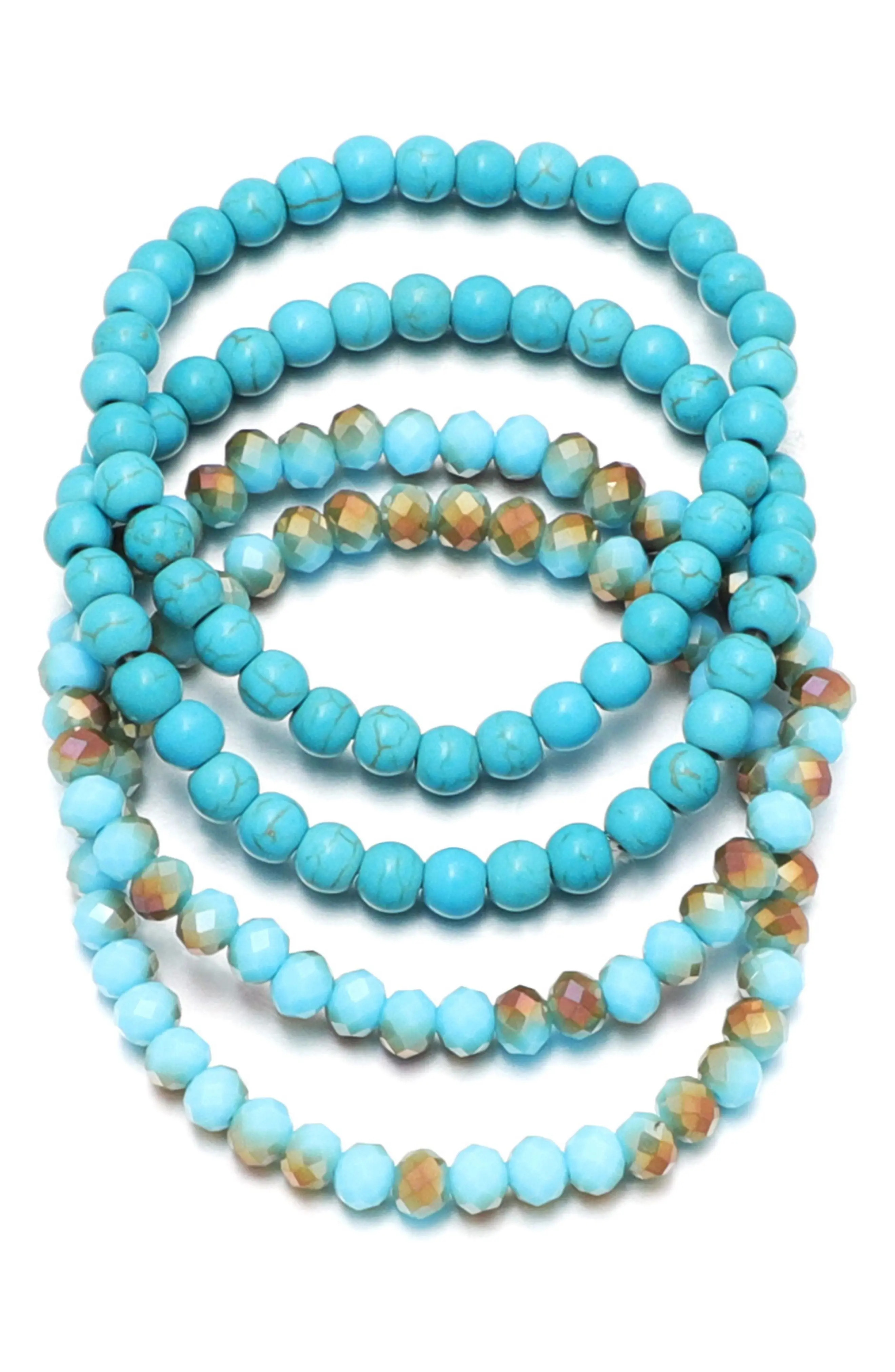Adornia Set of 4 Reconstituted Turquoise & Crystal Beaded Stretch Bracelets in Blue at Nordstrom Rack | Nordstrom Rack
