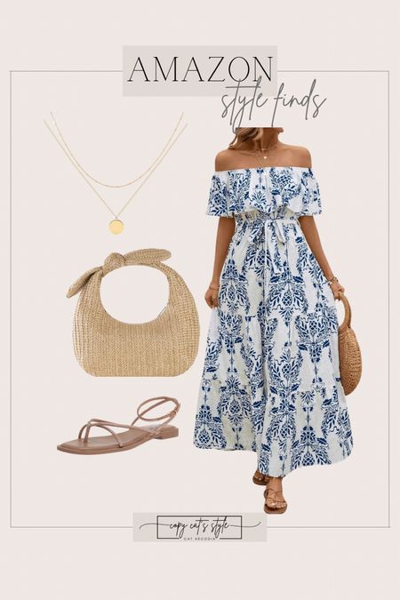 Amazon Style Finds, summer blue floral dress, straw bag, summer sandal

#LTKStyleTip #LTKShoeCrush #LTKOver40