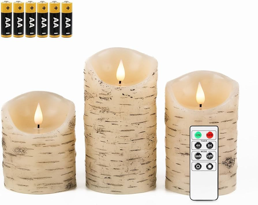 Fanna Set of 3 Flameless LED Birch Bark Candles with Timer, Battery Operated Wax Candles with Rem... | Amazon (US)