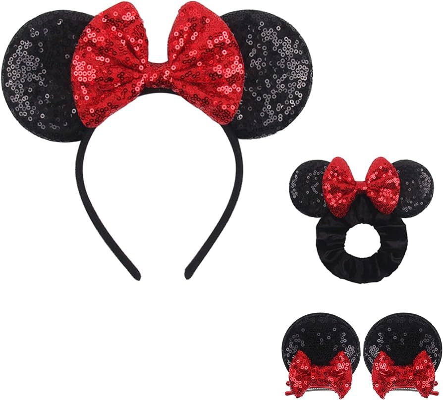 Mini Mouse Ears Headband Set Red for Adult,Mouse Ears Clips for Kids, Mouse Ears Scrunchies for W... | Amazon (US)
