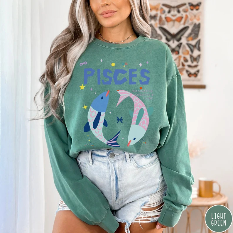 Pisces Zodiac Comfort Colors Sweatshirt, Astrology Birth Sign Sweater Horoscope Shirt Birthday Gi... | Etsy (US)