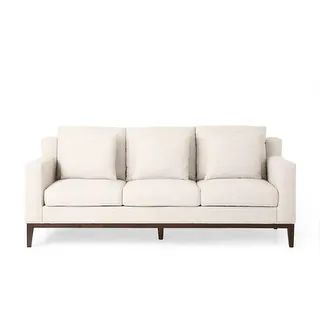 Elliston Contemporary Fabric 3 Seater Sofa with Accent Pillows by Christopher Knight Home - Beige... | Bed Bath & Beyond