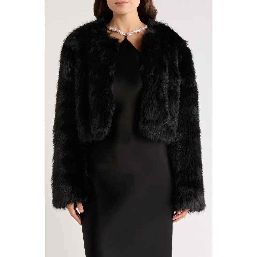 STAUD Casimira Crop Faux Fur Jacket in Black at Nordstrom, Size X-Small | Nordstrom
