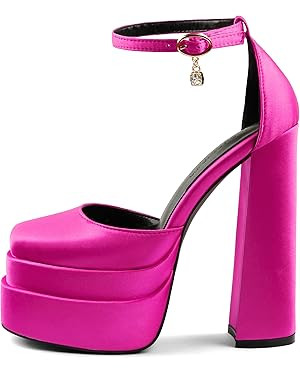 MERUMOTE Womens Sexy High Heels Platforms Pumps Square Toe Chunky Block Heels Rhinestone Party Sh... | Amazon (US)