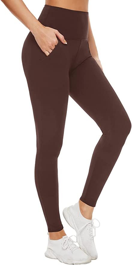 Leggings with Pockets for Women - Buttery Soft Non See Through Yoga Pants High Waist Tummy Contro... | Amazon (US)
