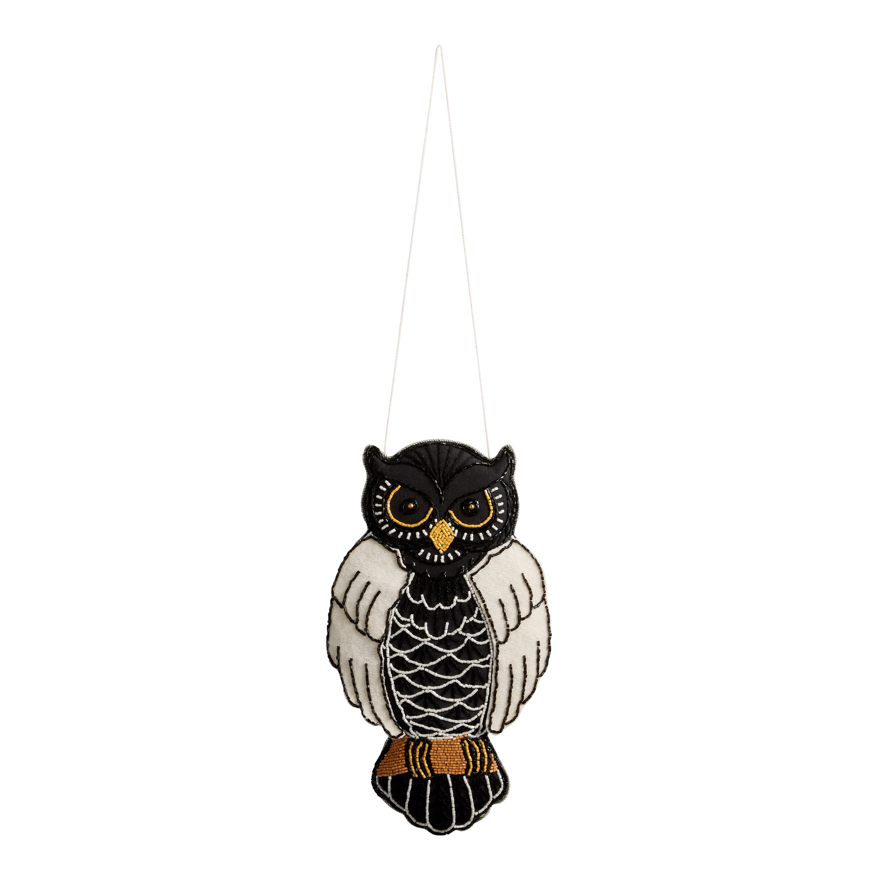 Black and Orange Beaded Embroidered Owl Wall Hanging | World Market