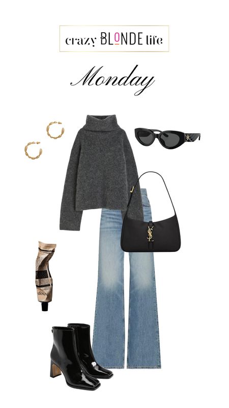 A clean and simple look for a Monday! Wide leg jeans with cozy gray knit. Add some accessories like these Sam Edelman boots and YSL bag and you are ready for the day! 

#LTKitbag #LTKshoecrush