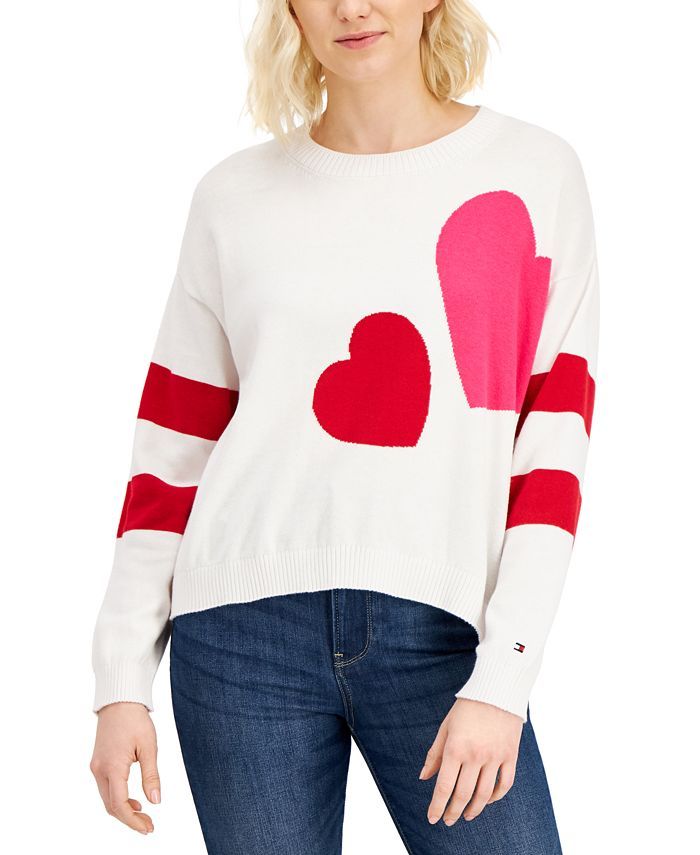 Tommy Hilfiger Cropped Double-Heart Sweater & Reviews - Sweaters - Women - Macy's | Macys (US)