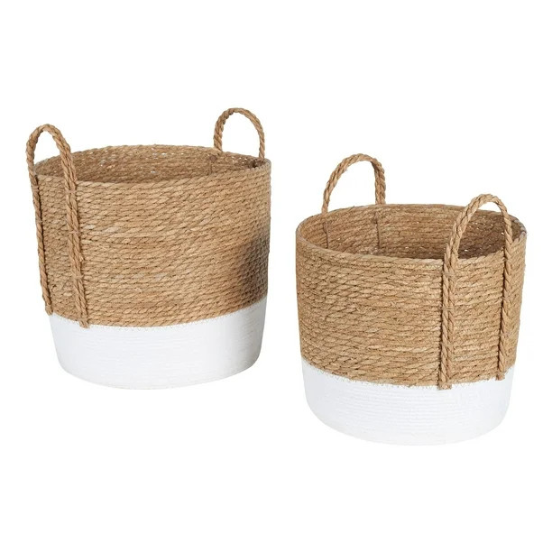 Better Homes & Gardens Round Seagrass Baskets, Natural, White, Set of 2, Large & Medium - Walmart... | Walmart (US)