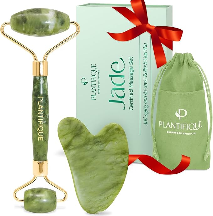 PLANTIFIQUE Jade Roller & Gua Sha Set – Real Jade Facial Tools for Skin Care Routine – Certif... | Amazon (US)