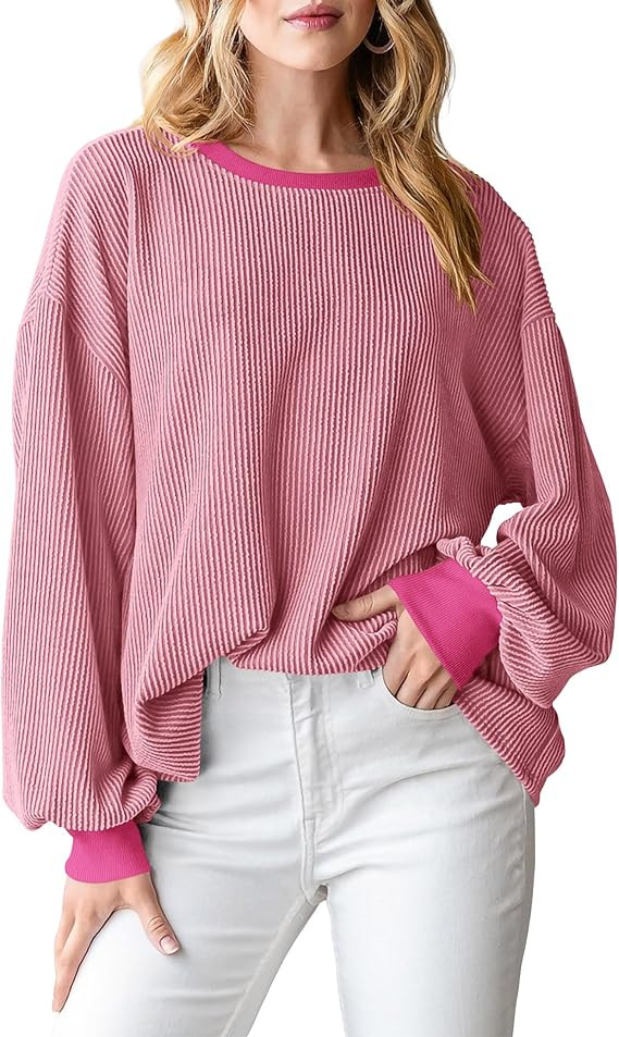 PRETTYGARDEN Women's Long Sleeve Tee Shirts Spring Fall Trendy Clothes Casual Loose Crewneck Ribb... | Amazon (US)