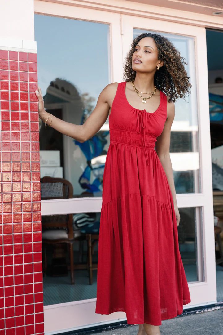 Oria Midi Dress - Red | Petal & Pup (US)
