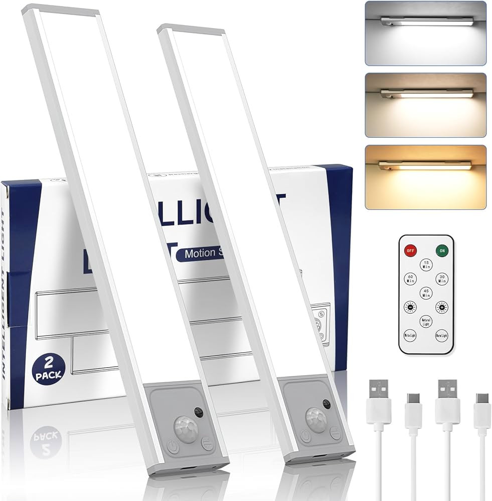 Motion Sensor Under Cabinet Lights, 34 LED Remote Control Closet Light 3 Color Temperature Dimmab... | Amazon (US)