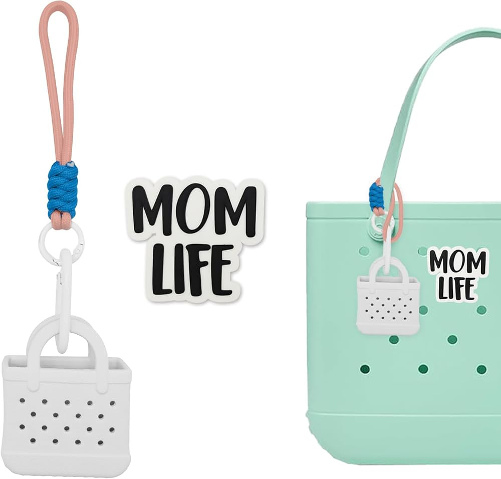Mini EVA Bag Charms for Bogg Bag – Small Open-Top Pouch with Paracord Carabiner & “Mom Life... | Amazon (US)