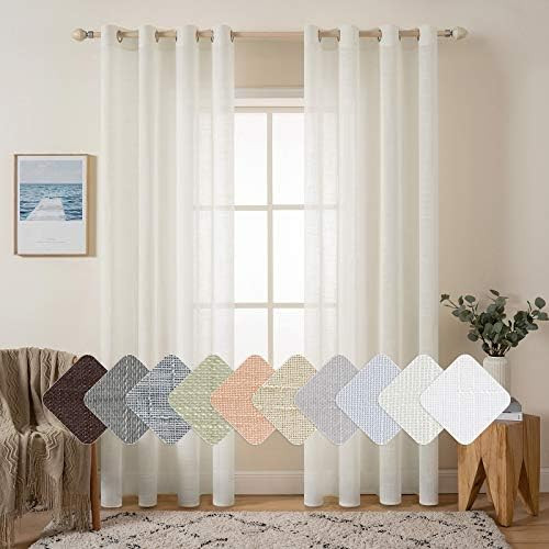 MIULEE 2 Panels Natural Linen Look Textured Sheer Curtains Elegant Solid Ivory Drapes Grommet Top... | Amazon (US)