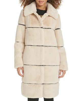 Womens Faux-Leather Trim Faux-Fur Coat | Macy's