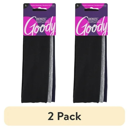 (2 pack) Goody Neutral Fabric Headbands, Soft, All-Day Comfort and Style, Navy, Grey, Black, 3 Ct | Walmart (US)