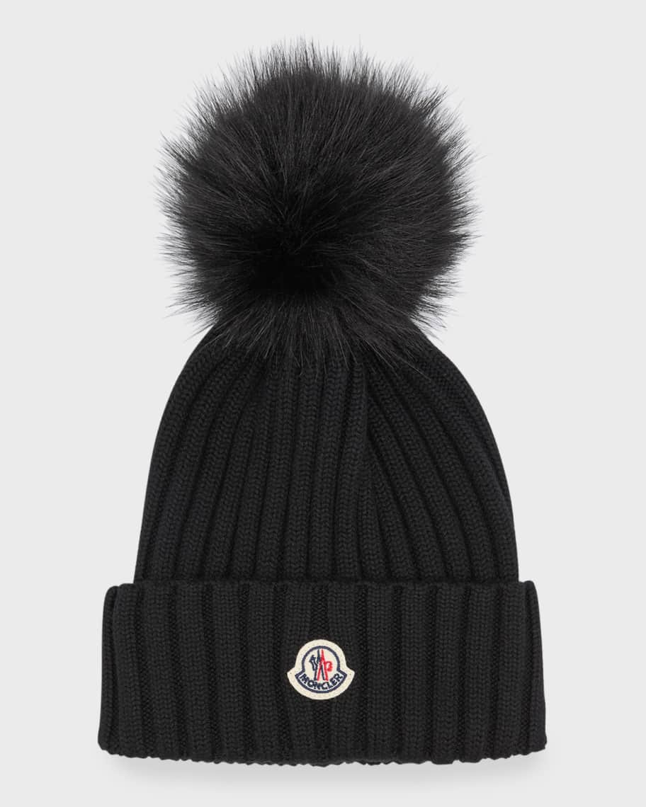 Ribbed Wool Beanie with Faux Fur Pom | Neiman Marcus