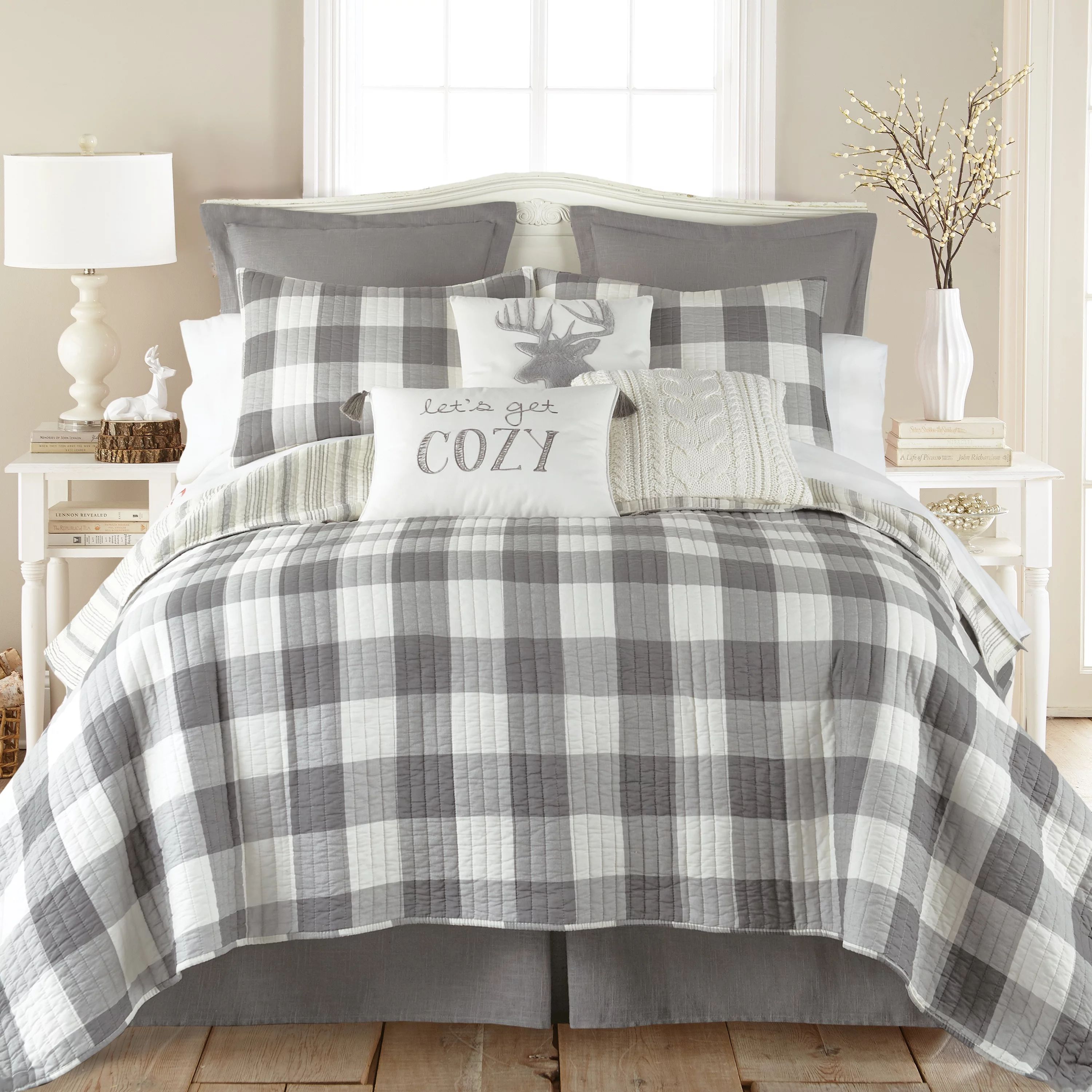 Levtex Home - Camden Quilt Set -King Quilt + Two King Pillow Shams - Buffalo Check in Grey and Cr... | Walmart (US)