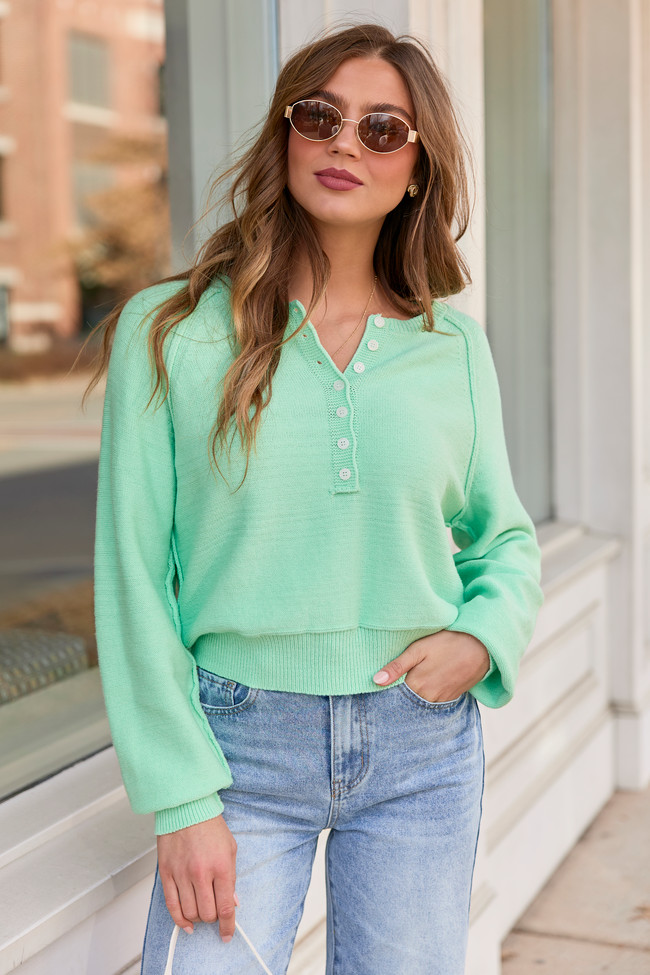 Casey Mint Henley Pullover | Pink Lily
