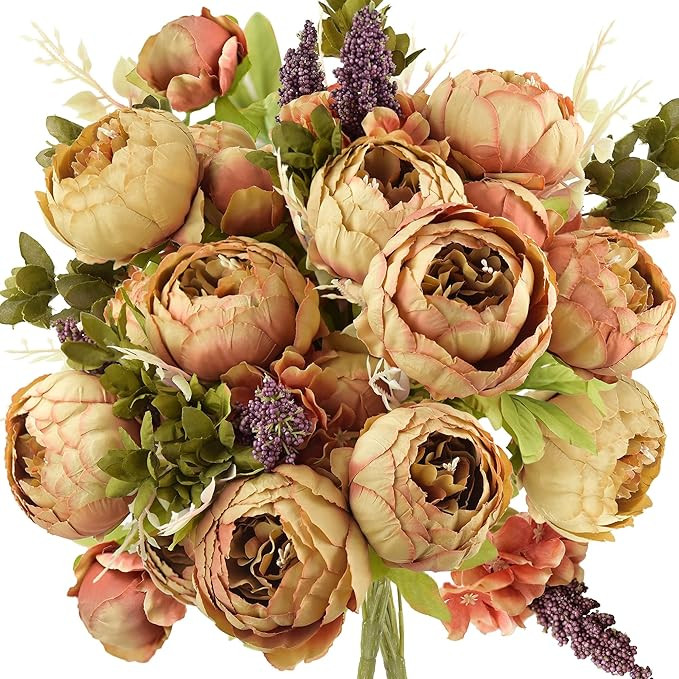 FiveSeasonStuff Tawny Brown Artificial Peony Bouquets, 2 Silk Flower Bundles with Hydrangea Accen... | Amazon (US)