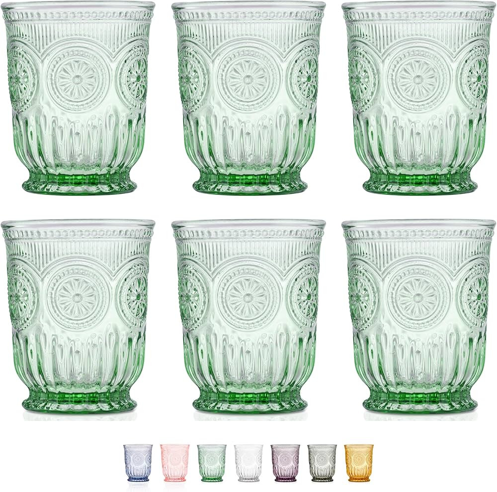 Yungala Green Glassware set of 6 green drinking glasses, textured colored vintage glass cups dish... | Amazon (US)