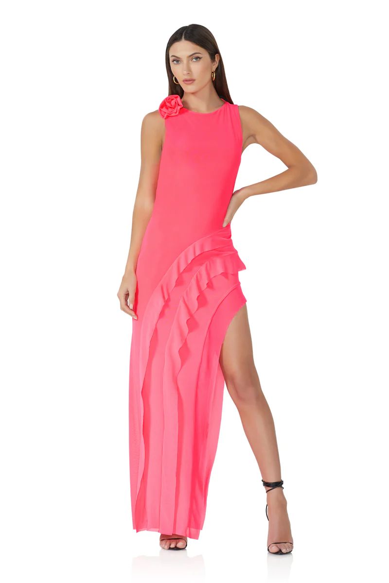 Airess Maxi Ruffle Dress - Knockout Pink | ShopAFRM