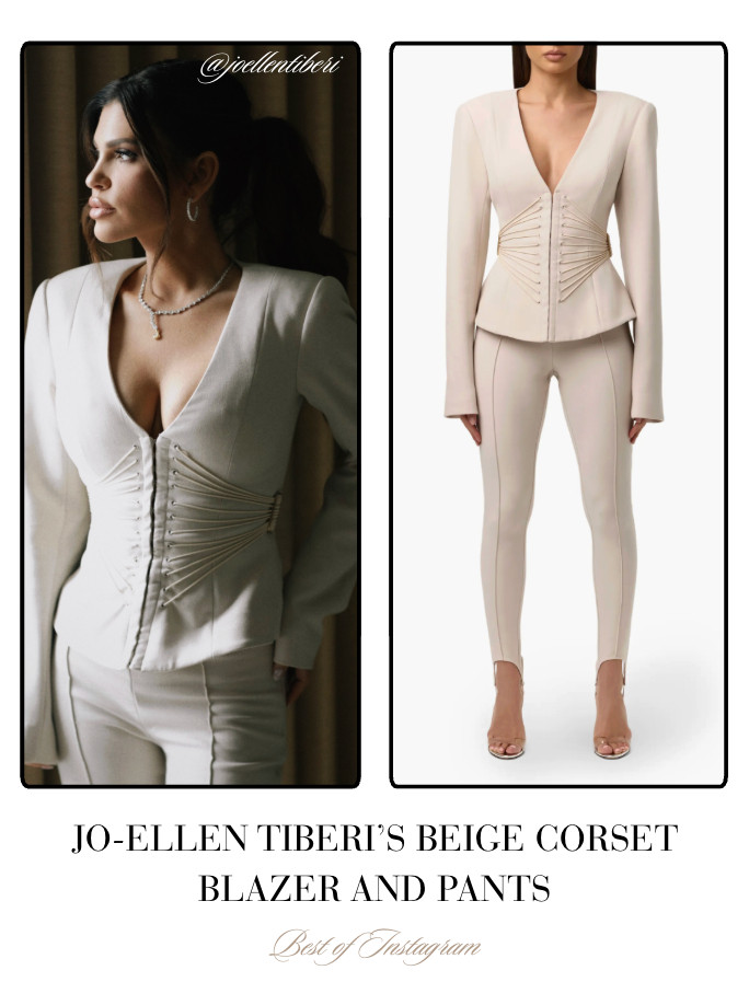 Jo-Ellen Tiberi's Beige Corset Blazer and Pants 📸 + Info= @joellentiberi 

 