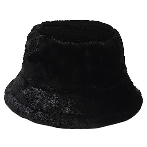 Winter Plush Fuzzy Bucket Hat Fluffy Faux Fur Fisherman Hats for Women (Black) | Amazon (US)