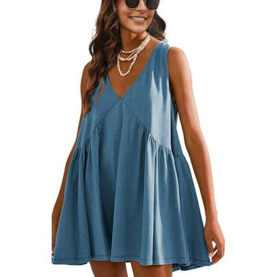 Women's Summer Sleeveless Mini Dress Casual Loose V Neck Sundress With Pockets | SHEIN