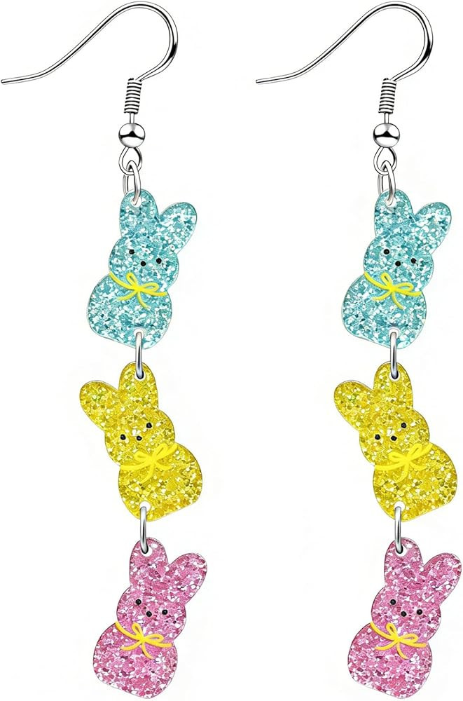 Nanafast Acrylic Easter Earrings for Women Glitter Bunny Egg Dangle Earrings Cute Spring Earring ... | Amazon (US)