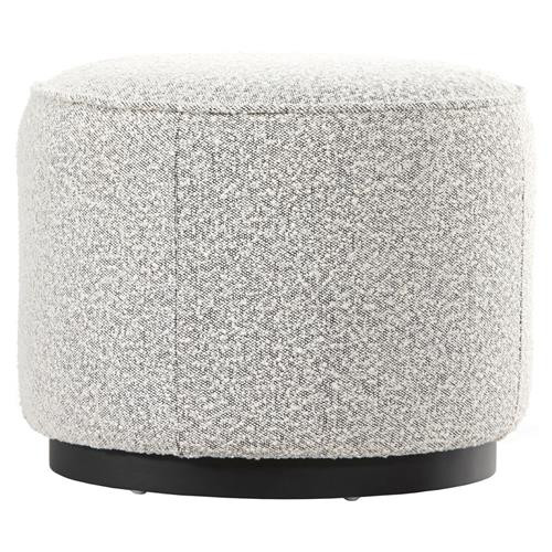 Leah Modern Classic Grey Performance Boucle Black Wood Round Ottoman - Small | Kathy Kuo Home