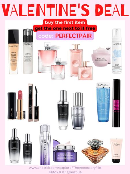 Valentine’s Day deal 
Buy the item on the left and get the item on the right for free with code PERFECTPAIR.

Perfume, gifts for her, makeup, tresor, lancome mascara, makeup remover, face wash, lipstick, foundation  #blushpink #winterlooks #winteroutfits #winterstyle #winterfashion #wintertrends #shacket #jacket #sale #under50 #under100 #under40 #workwear #ootd #bohochic #bohodecor #bohofashion #bohemian #contemporarystyle #modern #bohohome #modernhome #homedecor #amazonfinds #nordstrom #bestofbeauty #beautymusthaves #beautyfavorites #goldjewelry #stackingrings #toryburch #comfystyle #easyfashion #vacationstyle #goldrings #goldnecklaces #fallinspo #lipliner #lipplumper #lipstick #lipgloss #makeup #blazers #primeday #StyleYouCanTrust #giftguide #LTKRefresh #LTKSale #springoutfits #fallfavorites #LTKbacktoschool #fallfashion #vacationdresses #resortfashion #summerfashion #summerstyle #rustichomedecor #liketkit #highheels #Itkhome #Itkgifts #Itkgiftguides #springtops #summertops #Itksalealert #LTKRefresh #fedorahats #bodycondresses #sweaterdresses #bodysuits #miniskirts #midiskirts #longskirts #minidresses #mididresses #shortskirts #shortdresses #maxiskirts #maxidresses #watches #backpacks #camis #croppedcamis #croppedtops #highwaistedshorts #goldjewelry #stackingrings #toryburch #comfystyle #easyfashion #vacationstyle #goldrings #goldnecklaces #fallinspo #lipliner #lipplumper #lipstick #lipgloss #makeup #blazers #highwaistedskirts #momjeans #momshorts #capris #overalls #overallshorts #distressesshorts #distressedjeans #newyearseveoutfits #whiteshorts #contemporary #leggings #blackleggings #bralettes #lacebralettes #clutches #crossbodybags #competition #beachbag #halloweendecor #totebag #luggage #carryon #blazers #airpodcase #iphonecase #hairaccessories #fragrance #candles #perfume #jewelry #earrings #studearrings #hoopearrings #simplestyle #aestheticstyle #designerdupes #luxurystyle #bohofall #strawbags #strawhats #kitchenfinds #amazonfavorites #bohodecor #aesthetics 

#LTKGiftGuide #LTKsalealert #LTKbeauty