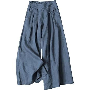 Hooever Women's Cotton Linen Culottes Pants Elastic Waist Wide Leg Palazzo Trousers Capri Pant | Amazon (US)