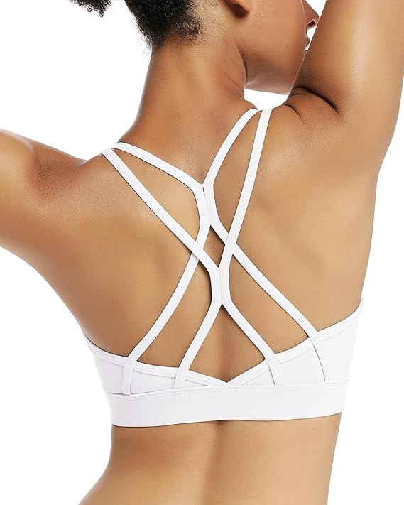 RUNNING GIRL Strappy Sports Bra for Women Sexy Crisscross Back Light Support Yoga Bra with Remova... | Amazon (US)
