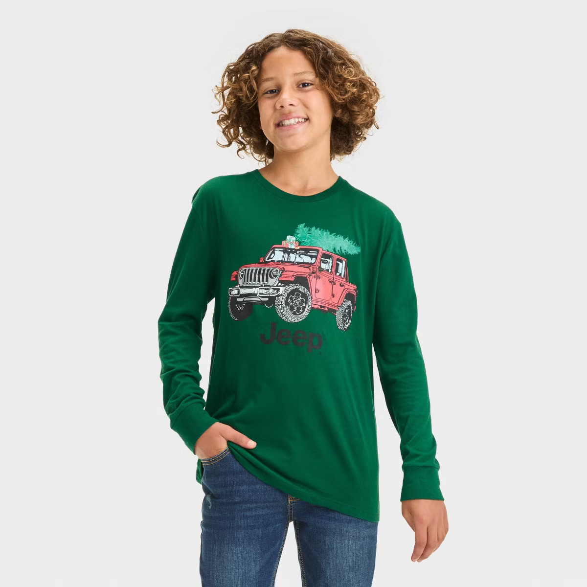 Boys' Long Sleeve Christmas Jeep Graphic T-Shirt - art class™ Dark Green | Target
