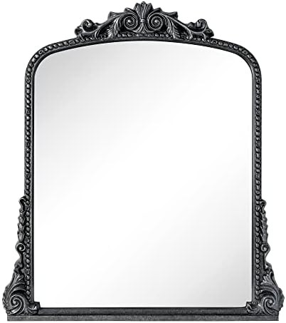 VANA NALA Traditional Black Ornate Frame Arched Wall Mirror Baroque Inspired Bathroom Vanity Rect... | Amazon (US)