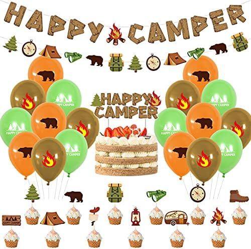 Happy Camper Party Decoration Kit Banner Cake Topper Balloons Kids Backyard 1 Happy Camper Banner,1  | Amazon (US)