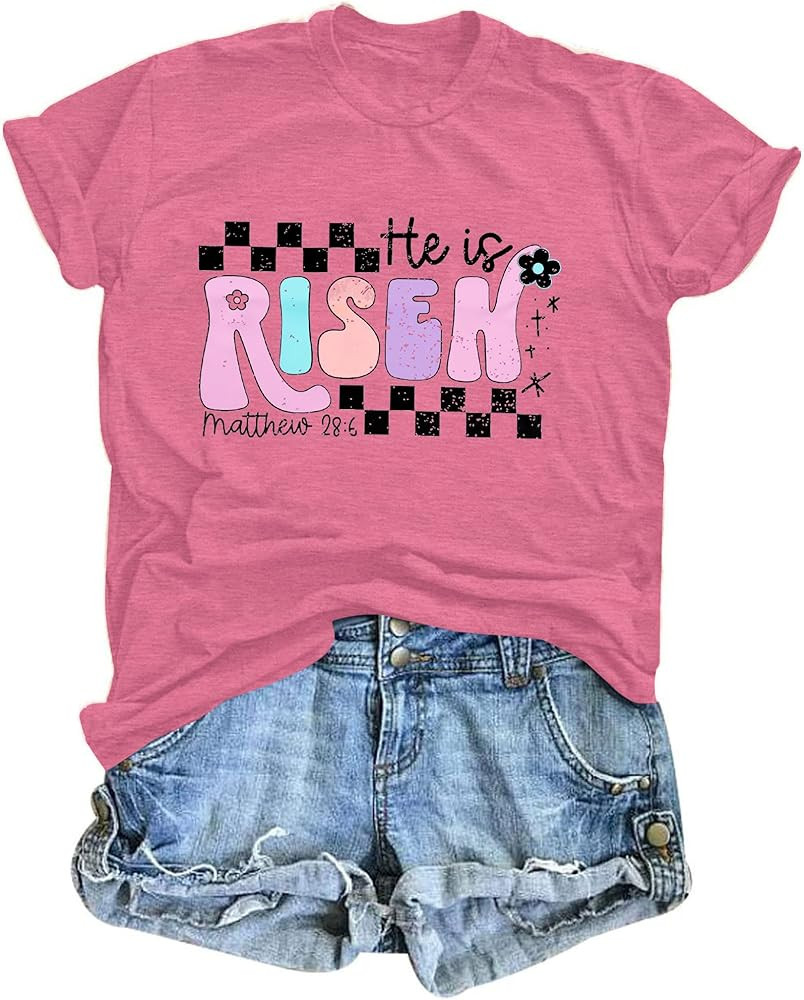 SFHFY Easter Shirt for Women: He is Risen T-Shirt Christian Religious Tee Casual Faith Bible Vers... | Amazon (US)