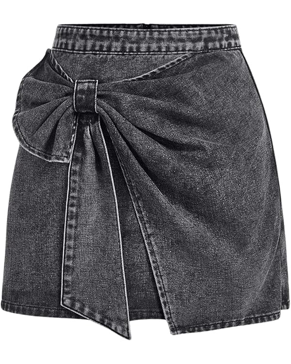 Floerns Women's High Waisted Big Bow Wrap Front Mini Bodycon Denim Skirts | Amazon (US)