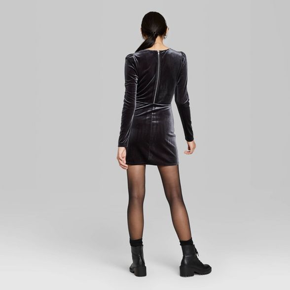 Women's Long Sleeve V-Neck Wrap Velvet Mini Dress - Wild Fable™ Hematite Gray | Target